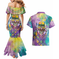 Mardi Gras Crawfish Personalized Couples Matching Mermaid Dress and Hawaiian Shirt NOLA Fat Tuesday Drip Art - Wonder Print Shop
