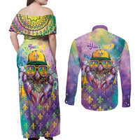 Mardi Gras Crawfish Personalized Couples Matching Off Shoulder Maxi Dress and Long Sleeve Button Shirt NOLA Fat Tuesday Drip Art - Wonder Print Shop