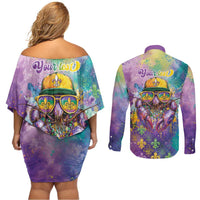 Mardi Gras Crawfish Personalized Couples Matching Off Shoulder Short Dress and Long Sleeve Button Shirt NOLA Fat Tuesday Drip Art - Wonder Print Shop