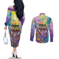 Mardi Gras Crawfish Personalized Couples Matching Off The Shoulder Long Sleeve Dress and Long Sleeve Button Shirt NOLA Fat Tuesday Drip Art - Wonder Print Shop