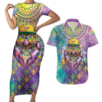 Mardi Gras Crawfish Personalized Couples Matching Short Sleeve Bodycon Dress and Hawaiian Shirt NOLA Fat Tuesday Drip Art - Wonder Print Shop
