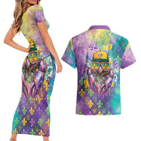 Mardi Gras Crawfish Personalized Couples Matching Short Sleeve Bodycon Dress and Hawaiian Shirt NOLA Fat Tuesday Drip Art - Wonder Print Shop