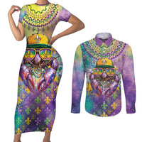 Mardi Gras Crawfish Personalized Couples Matching Short Sleeve Bodycon Dress and Long Sleeve Button Shirt NOLA Fat Tuesday Drip Art - Wonder Print Shop