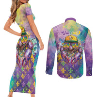 Mardi Gras Crawfish Personalized Couples Matching Short Sleeve Bodycon Dress and Long Sleeve Button Shirt NOLA Fat Tuesday Drip Art - Wonder Print Shop