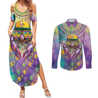 Mardi Gras Crawfish Personalized Couples Matching Summer Maxi Dress and Long Sleeve Button Shirt NOLA Fat Tuesday Drip Art - Wonder Print Shop