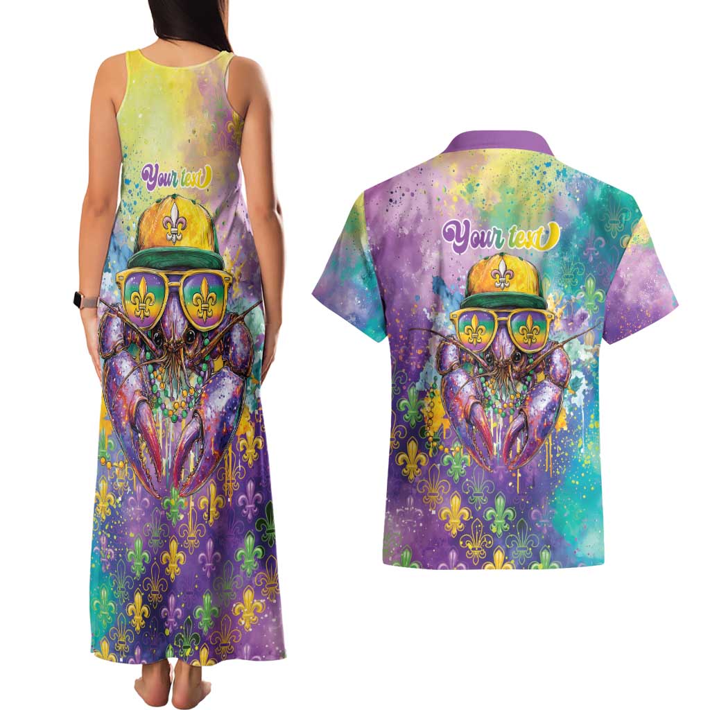 Mardi Gras Crawfish Personalized Couples Matching Tank Maxi Dress and Hawaiian Shirt NOLA Fat Tuesday Drip Art - Wonder Print Shop