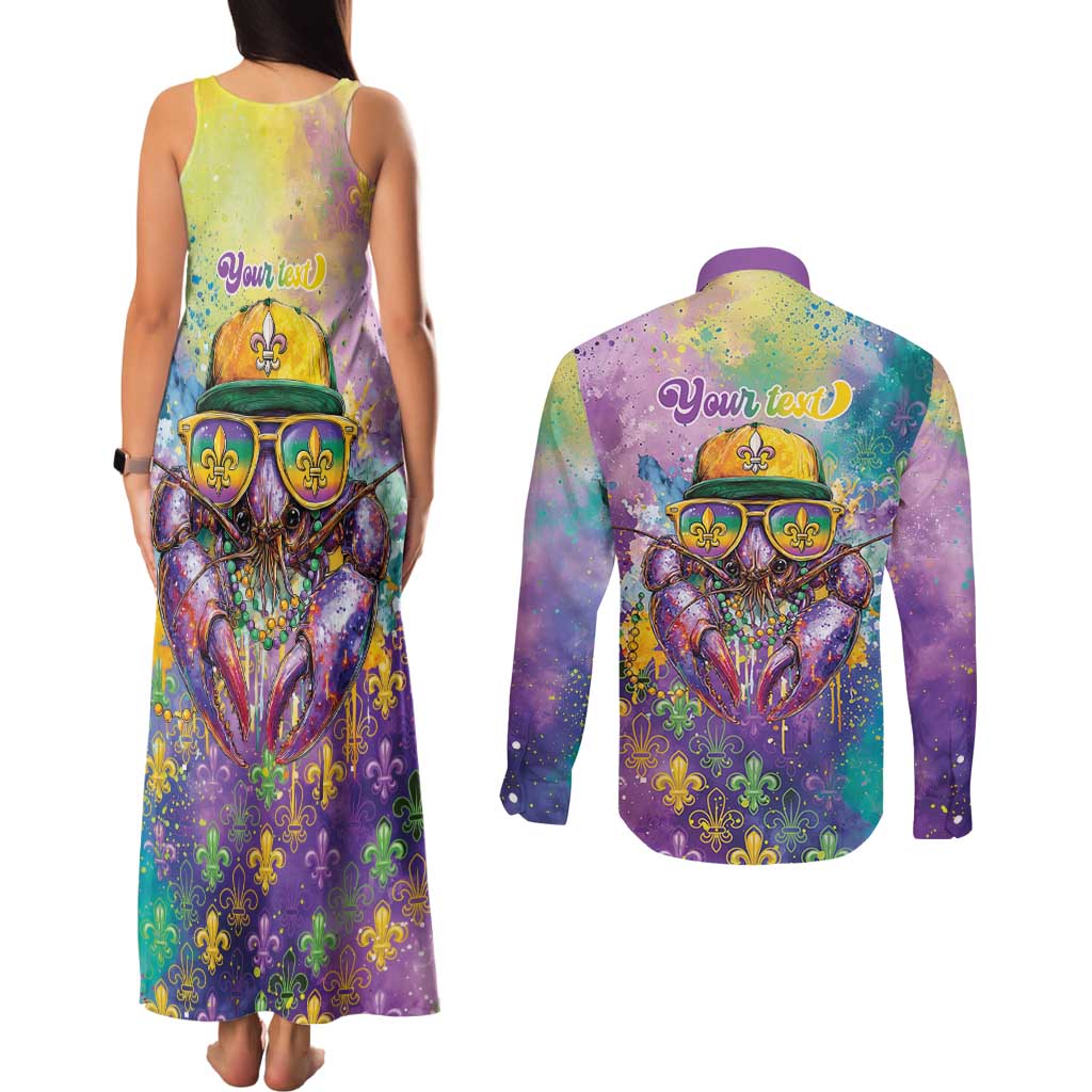 Mardi Gras Crawfish Personalized Couples Matching Tank Maxi Dress and Long Sleeve Button Shirt NOLA Fat Tuesday Drip Art - Wonder Print Shop