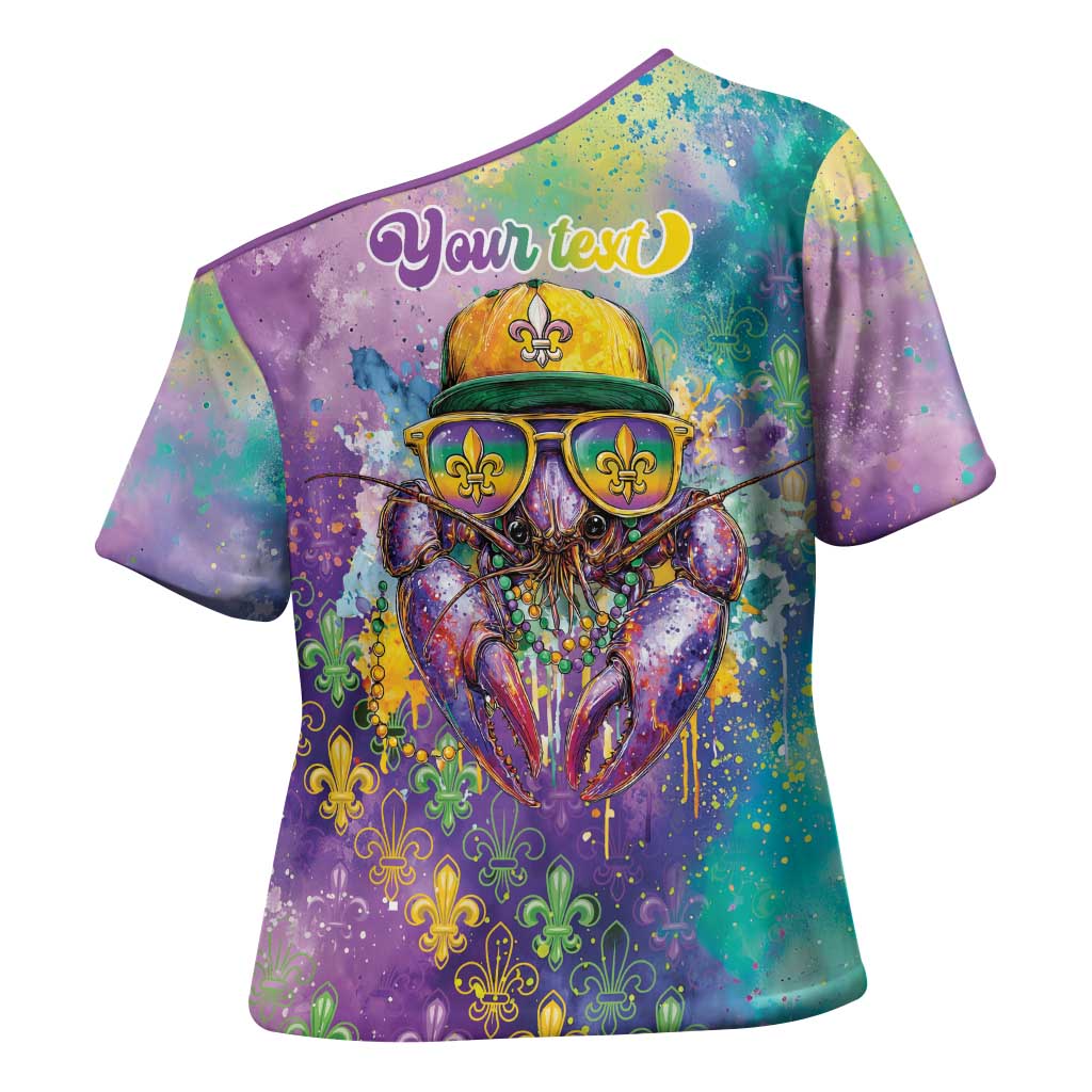 Mardi Gras Crawfish Personalized Cross Shoulder Shirt NOLA Fat Tuesday Drip Art - Wonder Print Shop