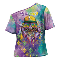 Mardi Gras Crawfish Personalized Cross Shoulder Shirt NOLA Fat Tuesday Drip Art - Wonder Print Shop