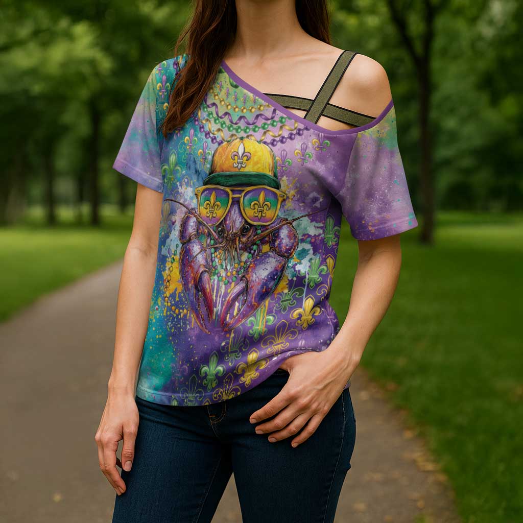 Mardi Gras Crawfish Personalized Cross Shoulder Shirt NOLA Fat Tuesday Drip Art - Wonder Print Shop