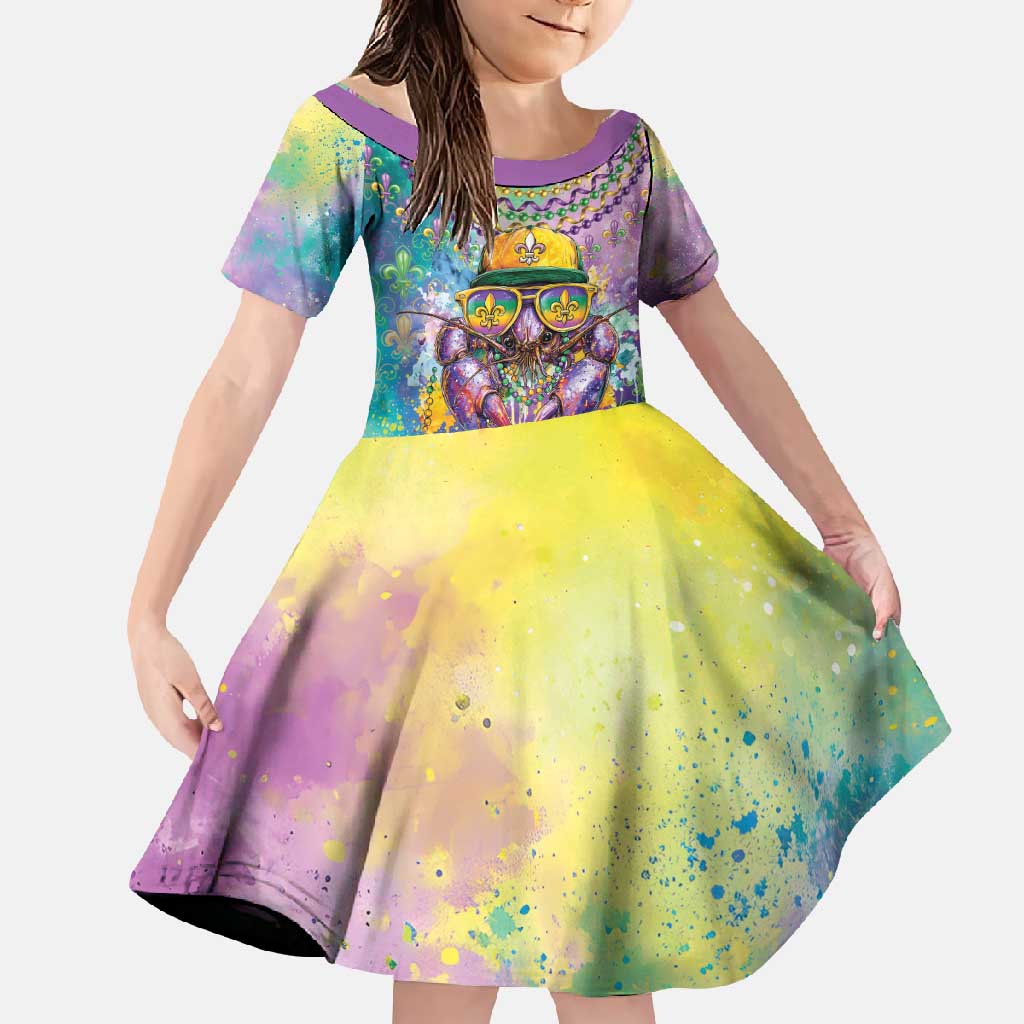 Mardi Gras Crawfish Personalized Family Matching Long Sleeve Bodycon Dress and Hawaiian Shirt NOLA Fat Tuesday Drip Art - Wonder Print Shop