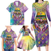 Mardi Gras Crawfish Personalized Family Matching Long Sleeve Bodycon Dress and Hawaiian Shirt NOLA Fat Tuesday Drip Art - Wonder Print Shop