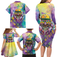 Mardi Gras Crawfish Personalized Family Matching Long Sleeve Bodycon Dress and Hawaiian Shirt NOLA Fat Tuesday Drip Art - Wonder Print Shop