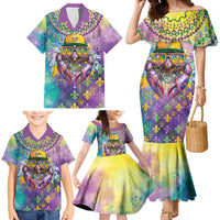 Mardi Gras Crawfish Personalized Family Matching Mermaid Dress and Hawaiian Shirt NOLA Fat Tuesday Drip Art - Wonder Print Shop