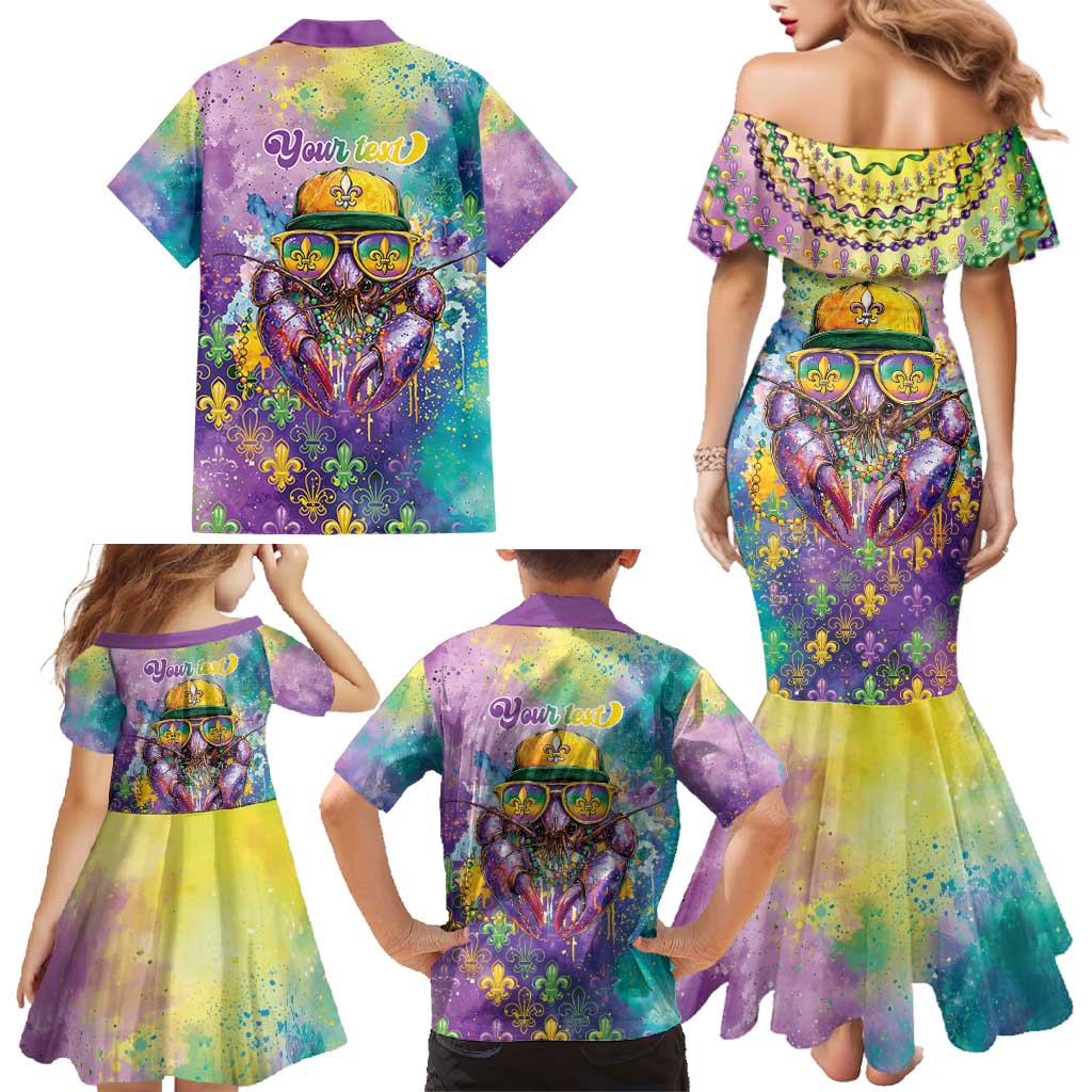 Mardi Gras Crawfish Personalized Family Matching Mermaid Dress and Hawaiian Shirt NOLA Fat Tuesday Drip Art - Wonder Print Shop