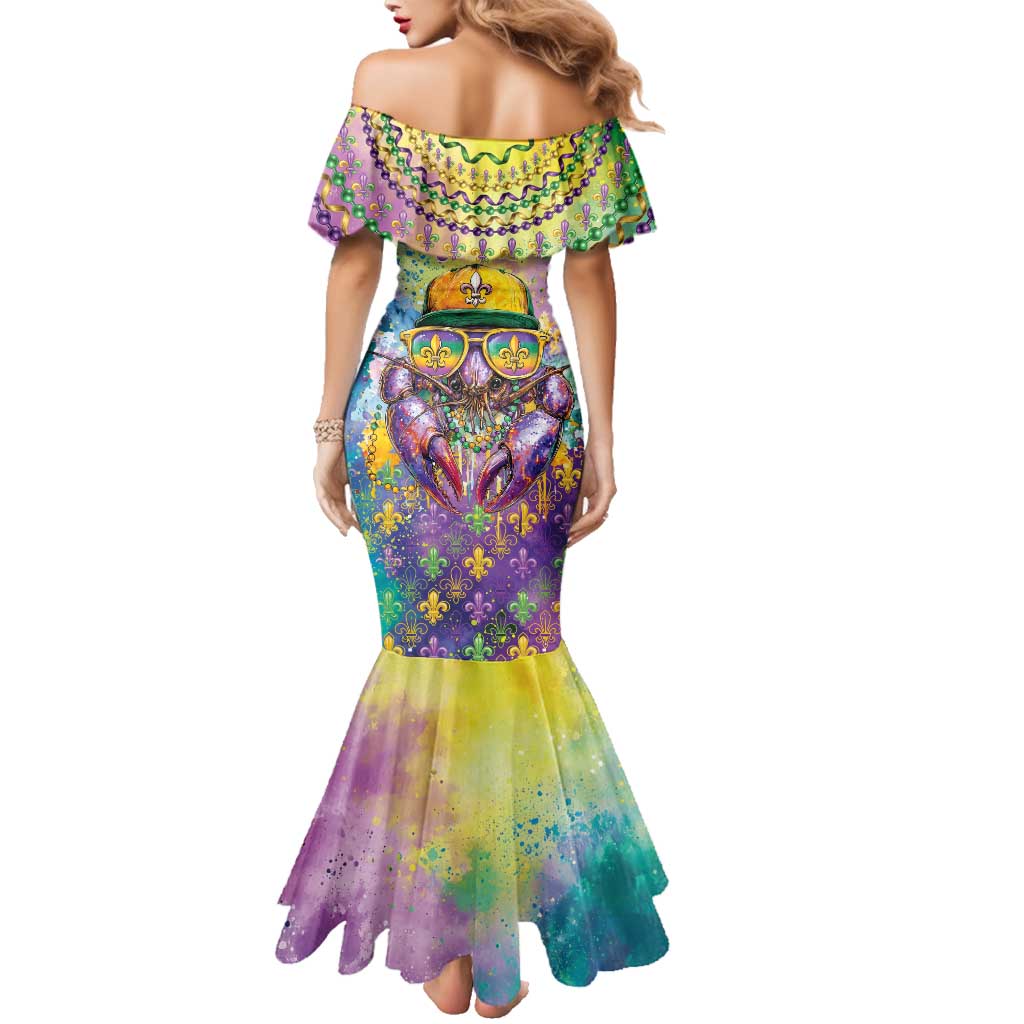 Mardi Gras Crawfish Personalized Family Matching Mermaid Dress and Hawaiian Shirt NOLA Fat Tuesday Drip Art - Wonder Print Shop