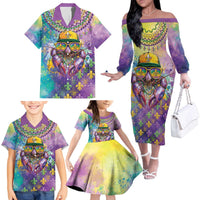 Mardi Gras Crawfish Personalized Family Matching Off The Shoulder Long Sleeve Dress and Hawaiian Shirt NOLA Fat Tuesday Drip Art - Wonder Print Shop