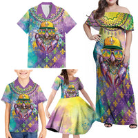 Mardi Gras Crawfish Personalized Family Matching Off Shoulder Maxi Dress and Hawaiian Shirt NOLA Fat Tuesday Drip Art - Wonder Print Shop