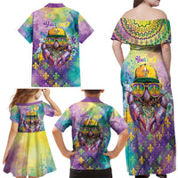 Mardi Gras Crawfish Personalized Family Matching Off Shoulder Maxi Dress and Hawaiian Shirt NOLA Fat Tuesday Drip Art - Wonder Print Shop
