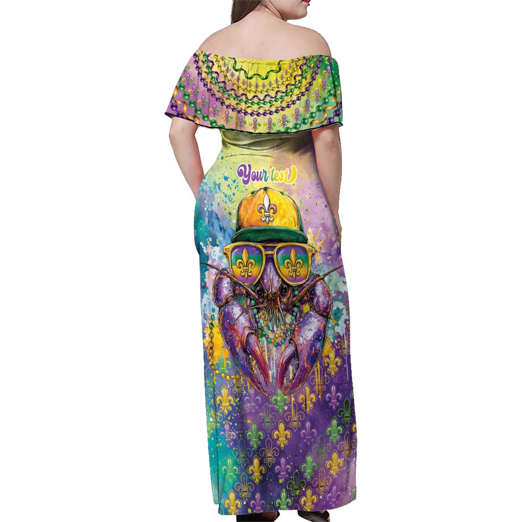 Mardi Gras Crawfish Personalized Family Matching Off Shoulder Maxi Dress and Hawaiian Shirt NOLA Fat Tuesday Drip Art - Wonder Print Shop