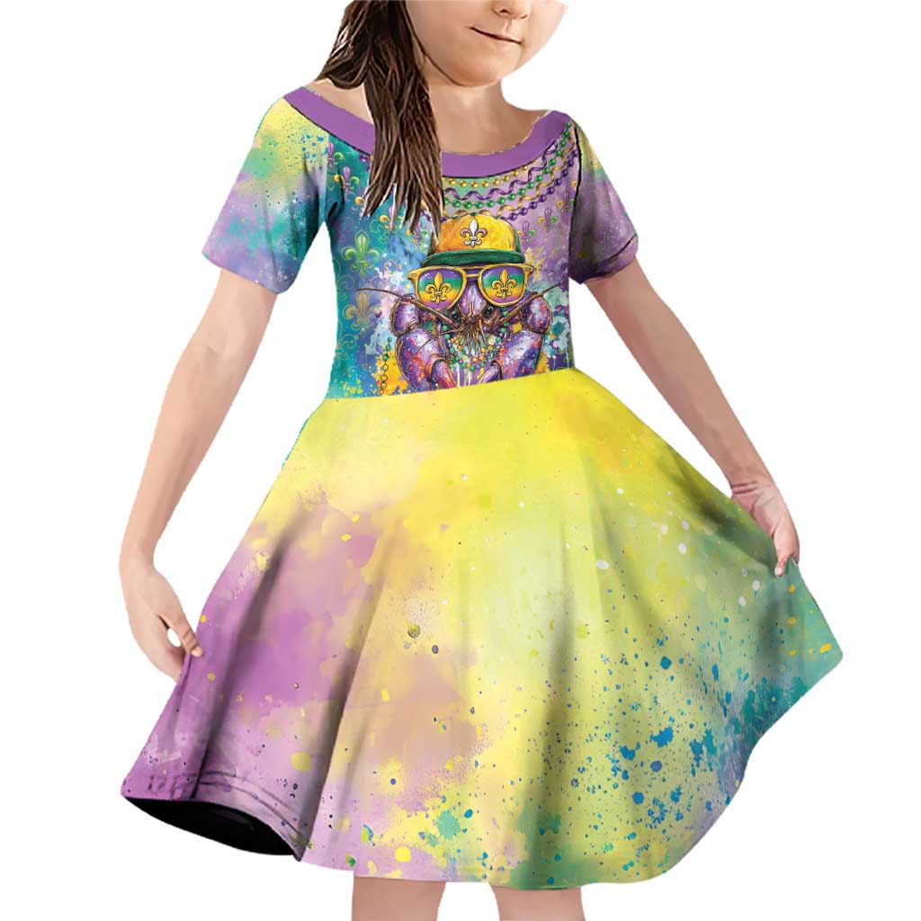 Mardi Gras Crawfish Personalized Family Matching Off Shoulder Short Dress and Hawaiian Shirt NOLA Fat Tuesday Drip Art - Wonder Print Shop