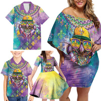 Mardi Gras Crawfish Personalized Family Matching Off Shoulder Short Dress and Hawaiian Shirt NOLA Fat Tuesday Drip Art - Wonder Print Shop