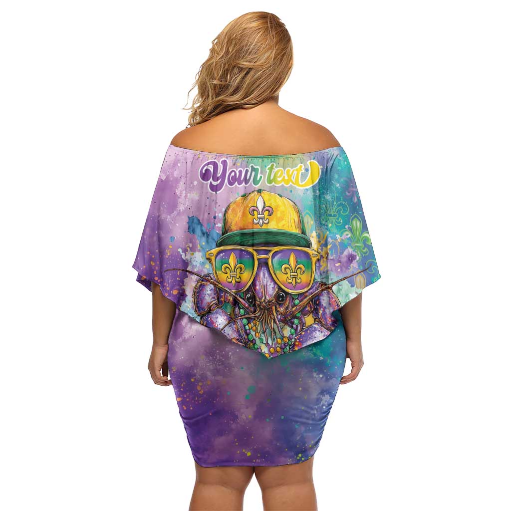 Mardi Gras Crawfish Personalized Family Matching Off Shoulder Short Dress and Hawaiian Shirt NOLA Fat Tuesday Drip Art - Wonder Print Shop