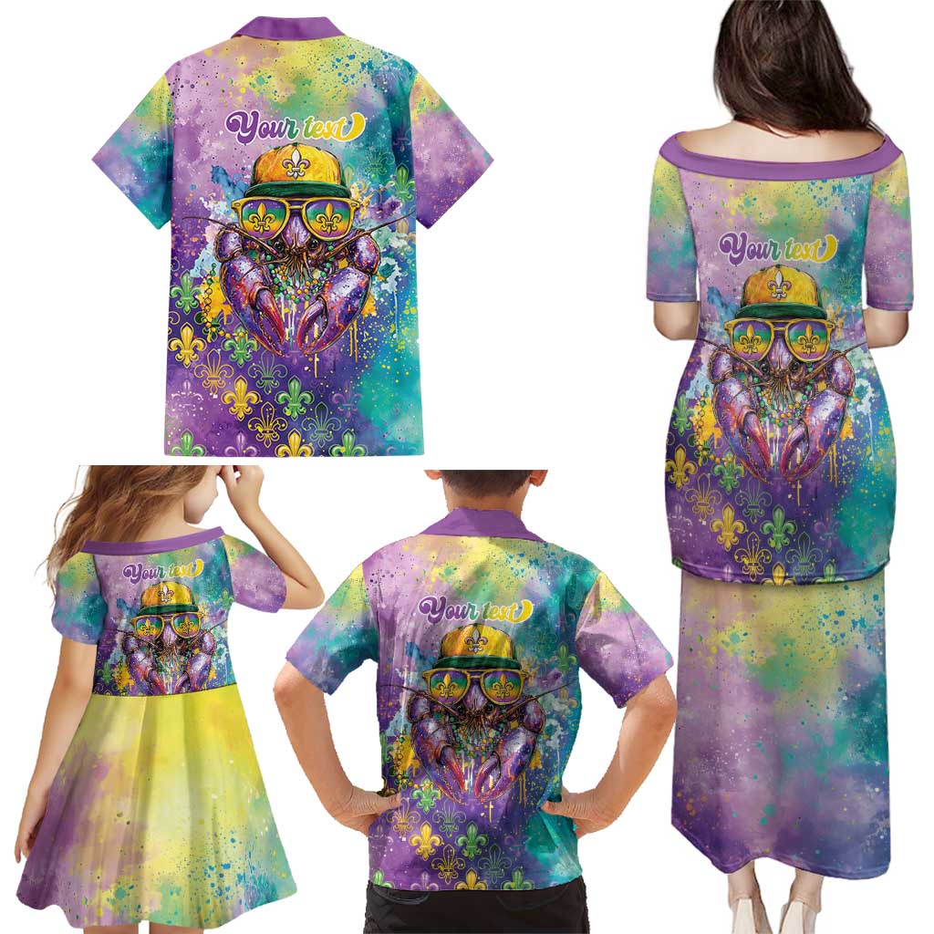 Mardi Gras Crawfish Personalized Family Matching Puletasi and Hawaiian Shirt NOLA Fat Tuesday Drip Art - Wonder Print Shop