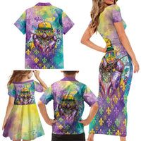 Mardi Gras Crawfish Personalized Family Matching Short Sleeve Bodycon Dress and Hawaiian Shirt NOLA Fat Tuesday Drip Art - Wonder Print Shop