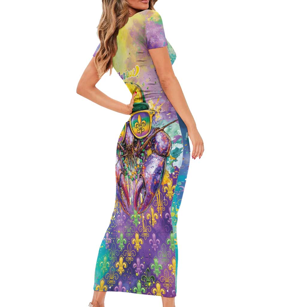 Mardi Gras Crawfish Personalized Family Matching Short Sleeve Bodycon Dress and Hawaiian Shirt NOLA Fat Tuesday Drip Art - Wonder Print Shop