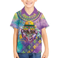 Mardi Gras Crawfish Personalized Family Matching Short Sleeve Bodycon Dress and Hawaiian Shirt NOLA Fat Tuesday Drip Art - Wonder Print Shop