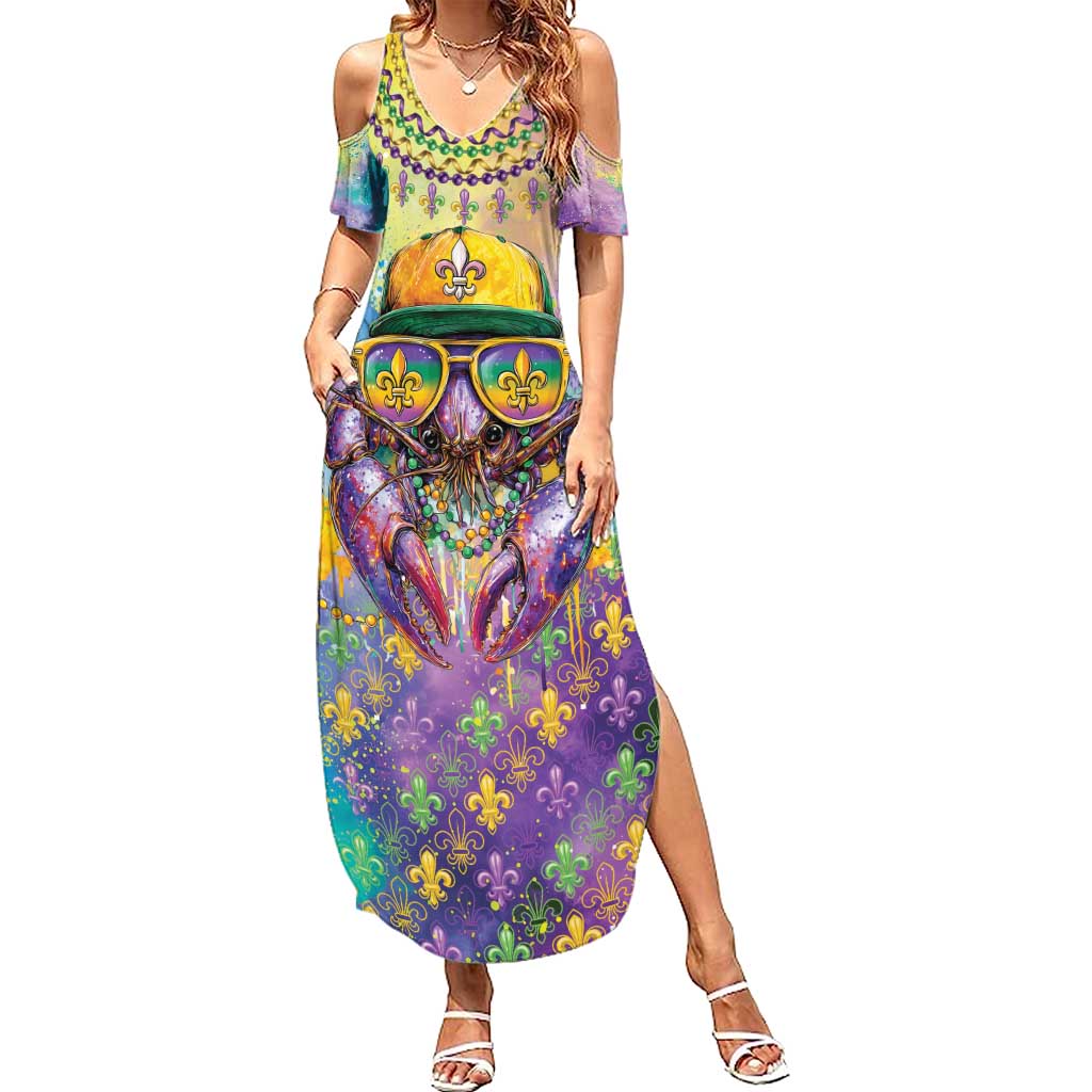 Mardi Gras Crawfish Personalized Family Matching Summer Maxi Dress and Hawaiian Shirt NOLA Fat Tuesday Drip Art - Wonder Print Shop