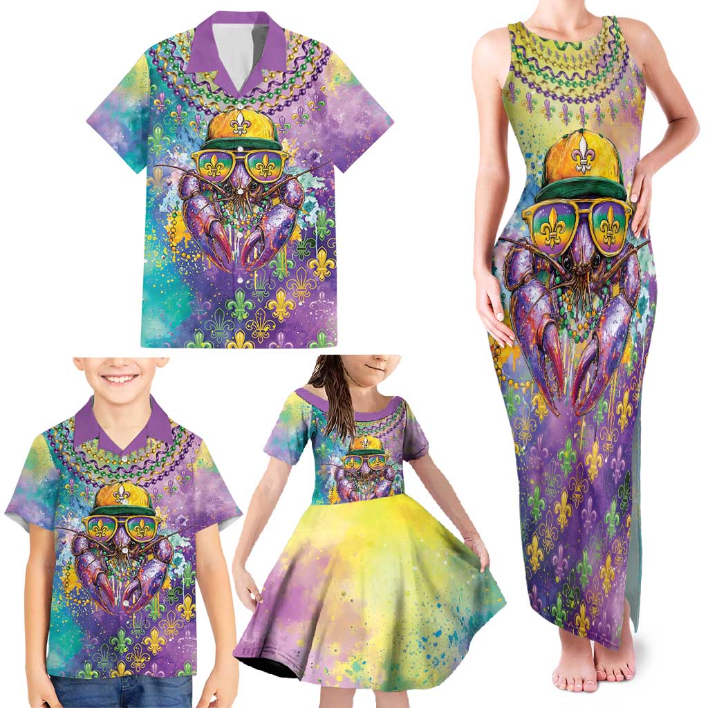Mardi Gras Crawfish Personalized Family Matching Tank Maxi Dress and Hawaiian Shirt NOLA Fat Tuesday Drip Art - Wonder Print Shop