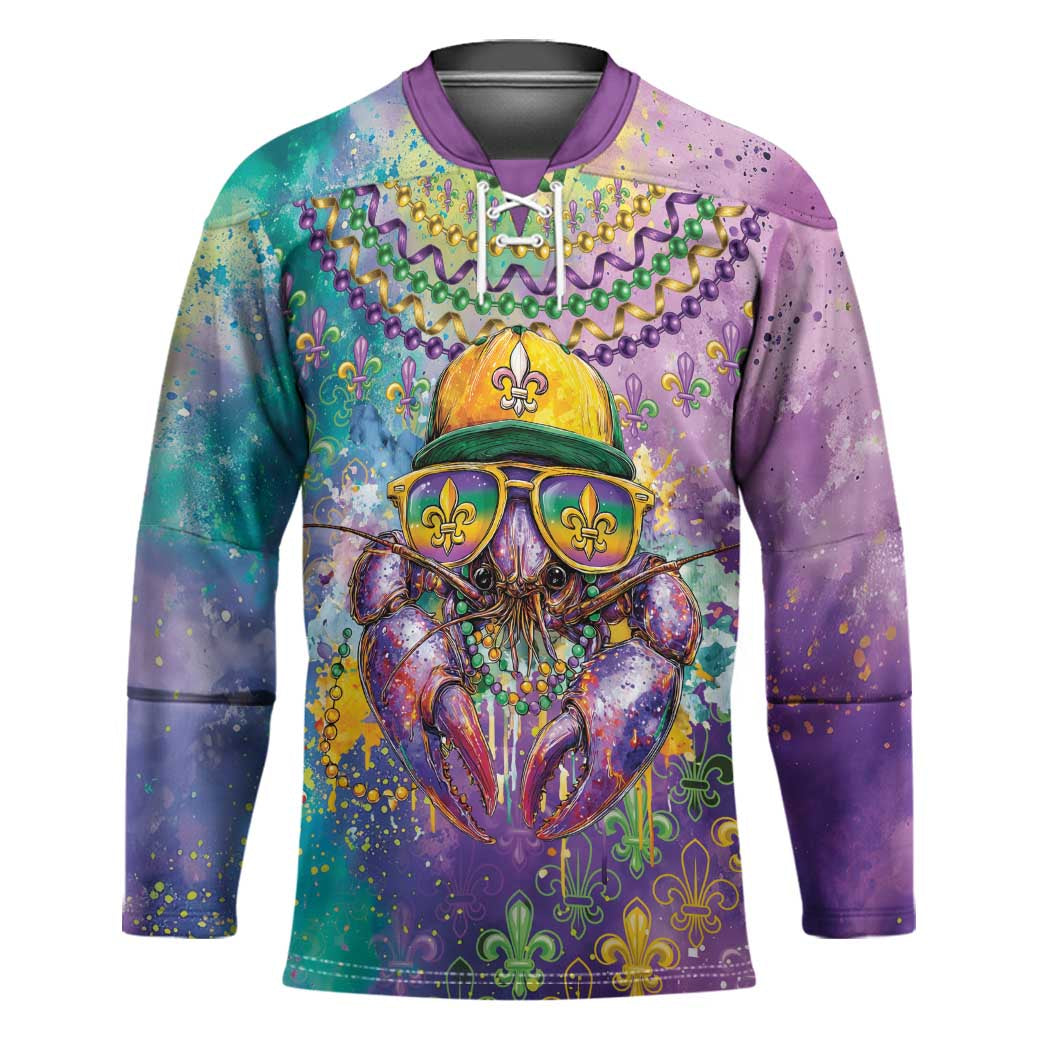Mardi Gras Crawfish Personalized Hockey Jersey NOLA Fat Tuesday Drip Art - Wonder Print Shop