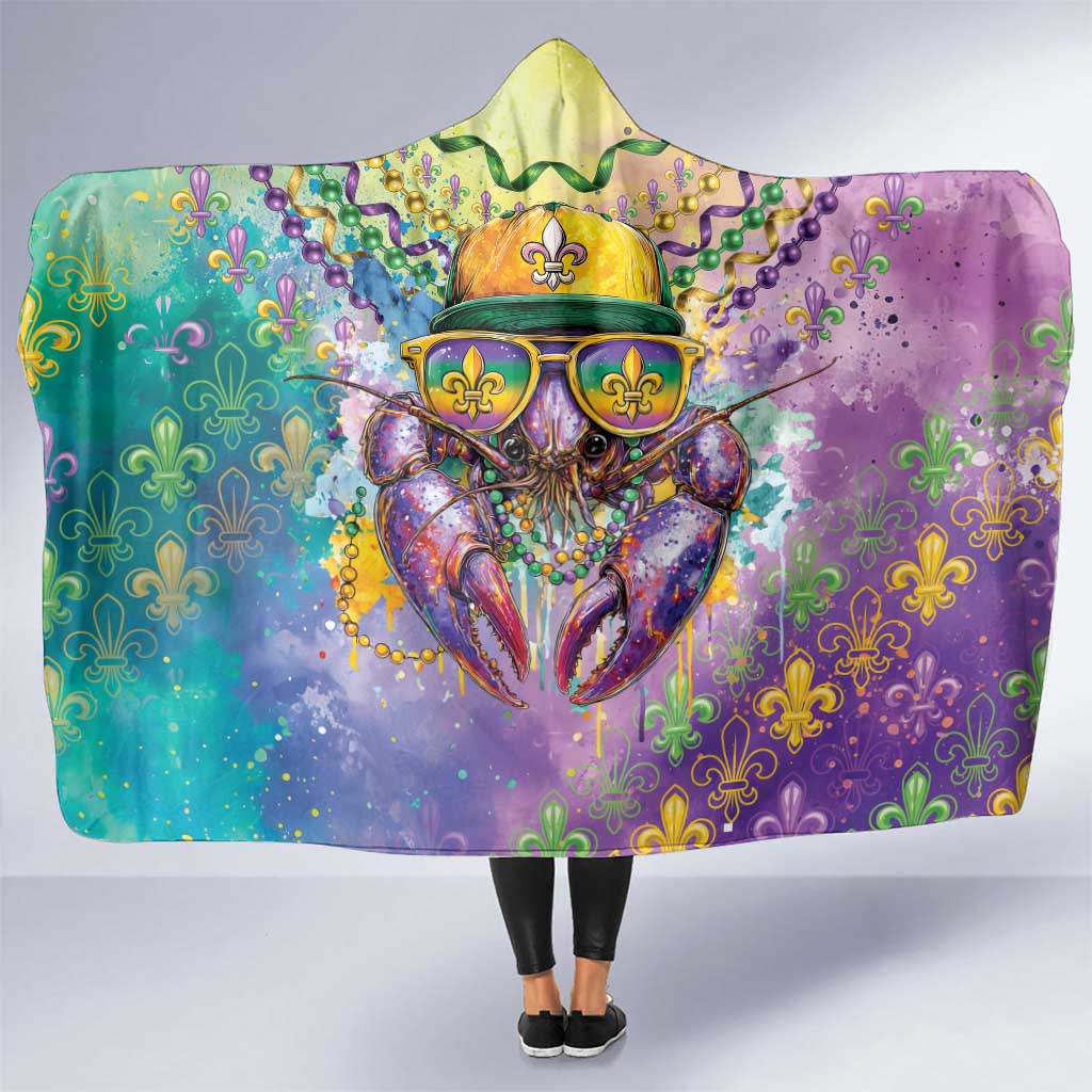 Mardi Gras Crawfish Hooded Blanket NOLA Fat Tuesday Drip Art - Wonder Print Shop