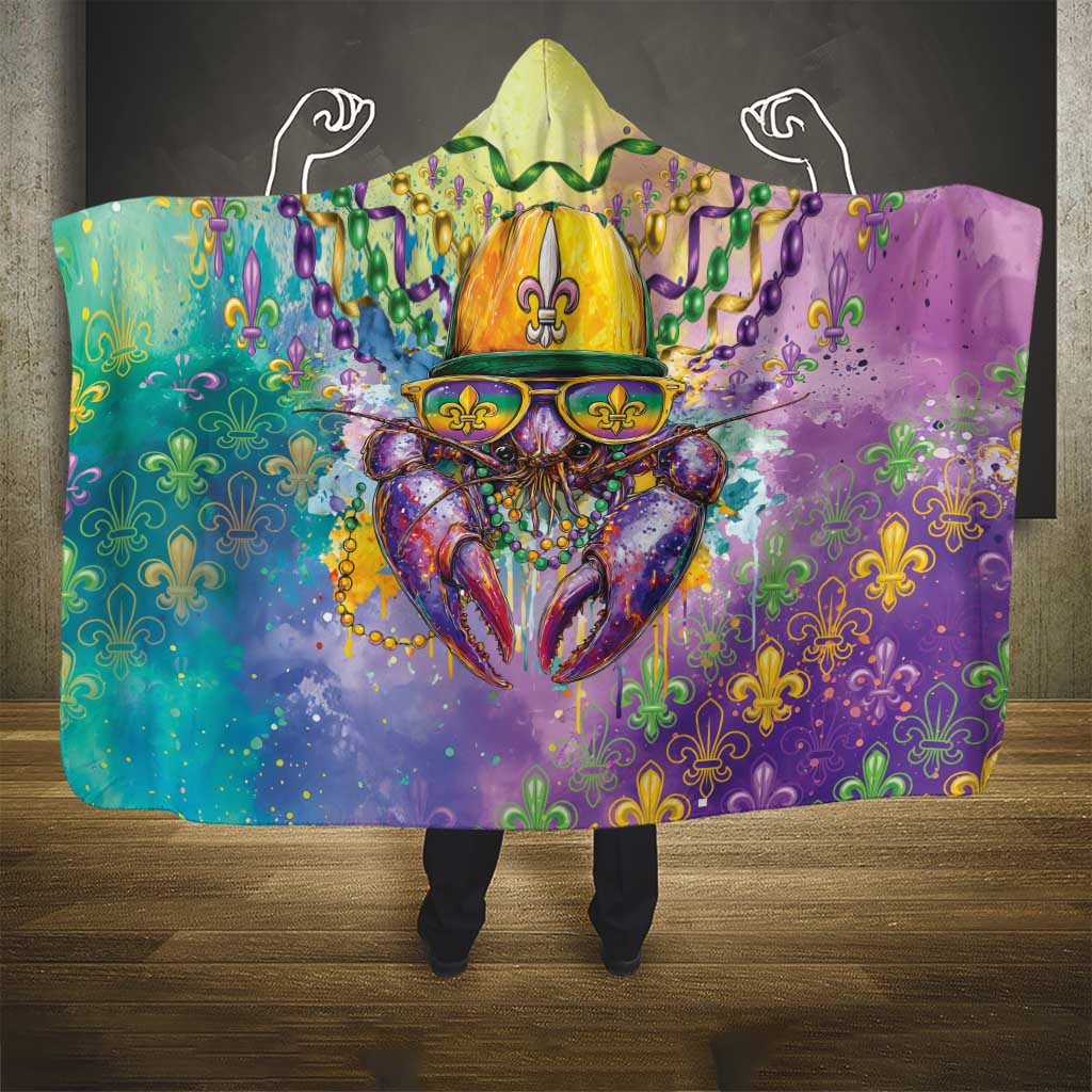 Mardi Gras Crawfish Hooded Blanket NOLA Fat Tuesday Drip Art - Wonder Print Shop