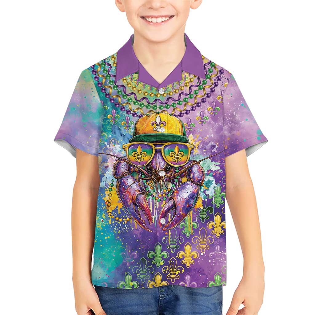 Mardi Gras Crawfish Personalized Kid Hawaiian Shirt NOLA Fat Tuesday Drip Art - Wonder Print Shop