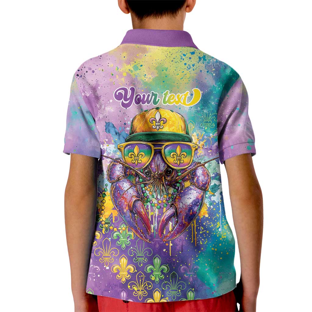 Mardi Gras Crawfish Personalized Kid Polo Shirt NOLA Fat Tuesday Drip Art - Wonder Print Shop