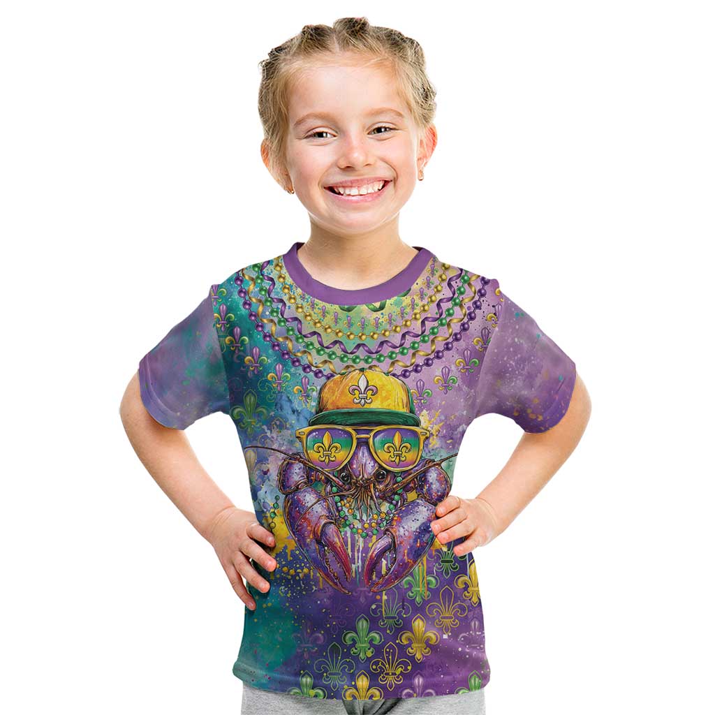 Mardi Gras Crawfish Personalized Kid T Shirt NOLA Fat Tuesday Drip Art - Wonder Print Shop