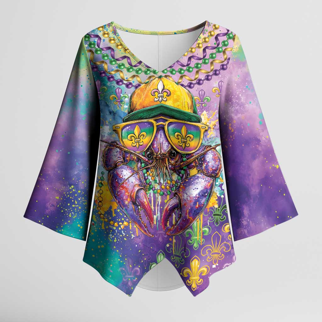 Mardi Gras Crawfish Personalized Kimono Sleeve Blouse NOLA Fat Tuesday Drip Art - Wonder Print Shop