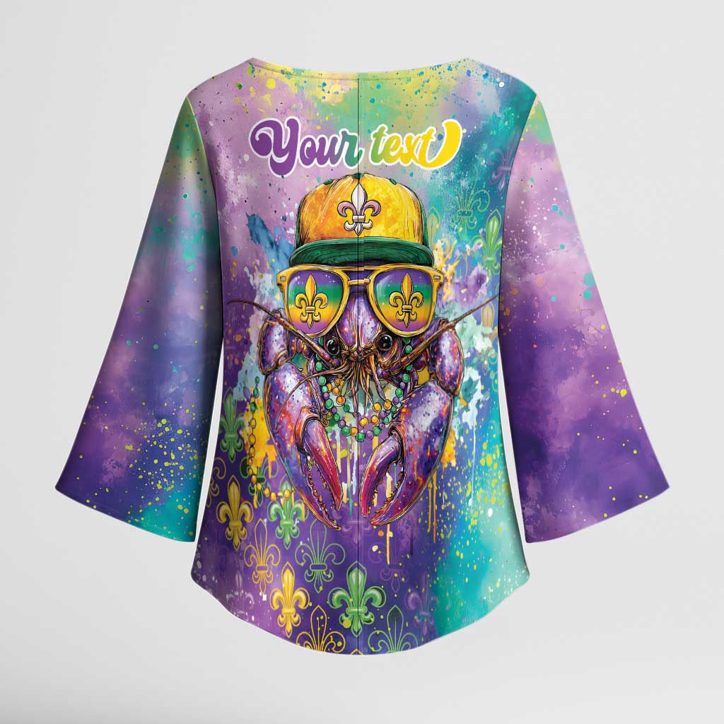 Mardi Gras Crawfish Personalized Kimono Sleeve Blouse NOLA Fat Tuesday Drip Art - Wonder Print Shop