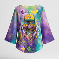 Mardi Gras Crawfish Personalized Kimono Sleeve Blouse NOLA Fat Tuesday Drip Art - Wonder Print Shop