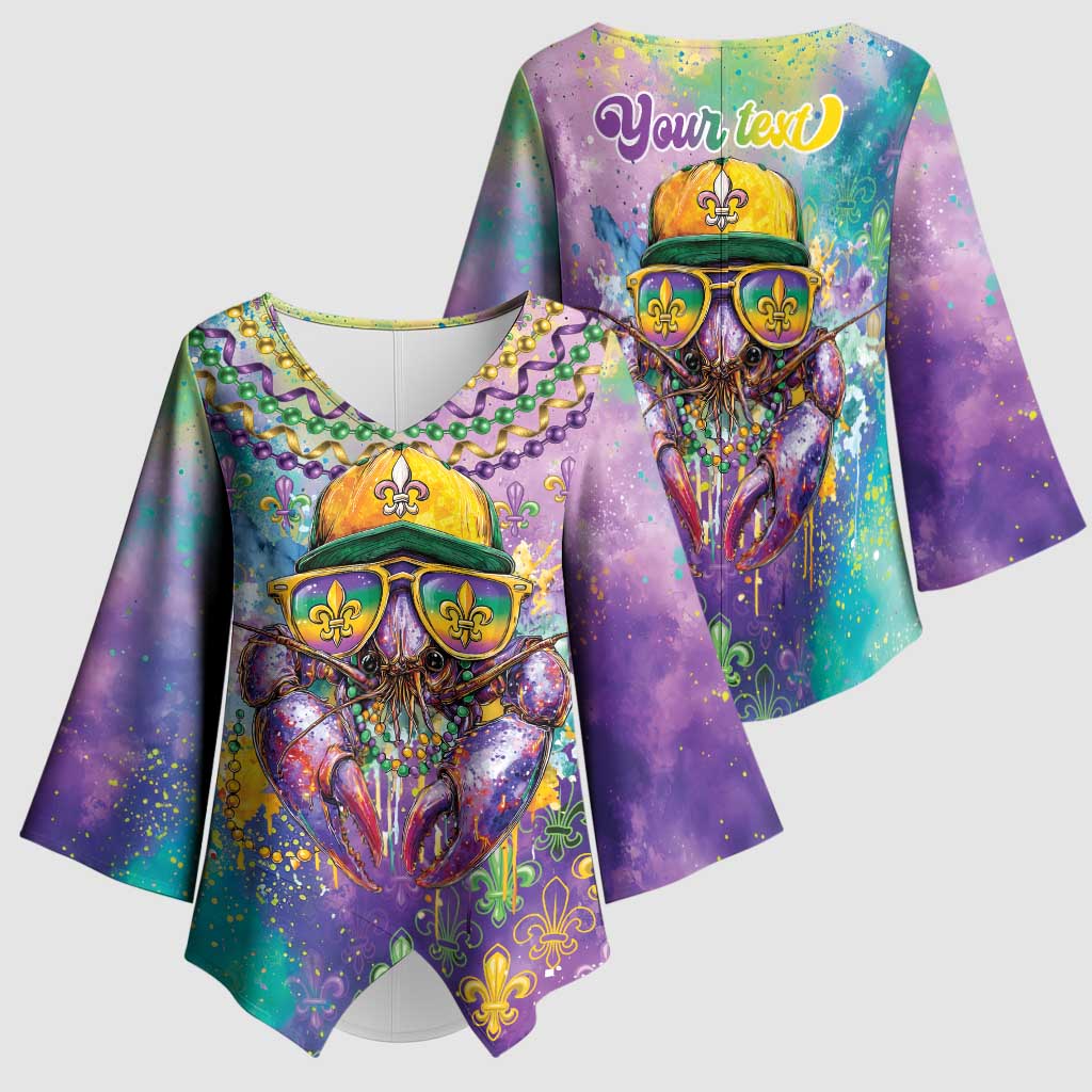 Mardi Gras Crawfish Personalized Kimono Sleeve Blouse NOLA Fat Tuesday Drip Art - Wonder Print Shop