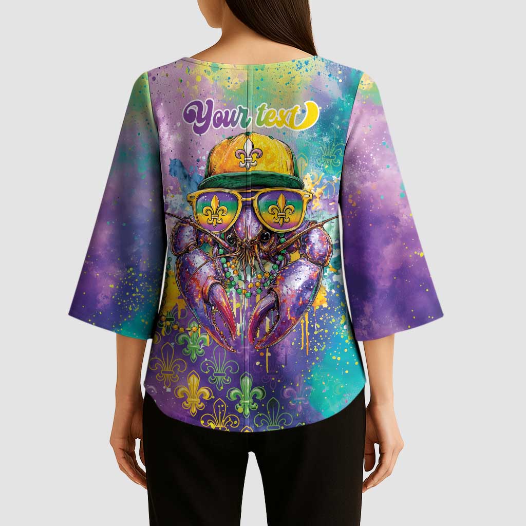 Mardi Gras Crawfish Personalized Kimono Sleeve Blouse NOLA Fat Tuesday Drip Art - Wonder Print Shop
