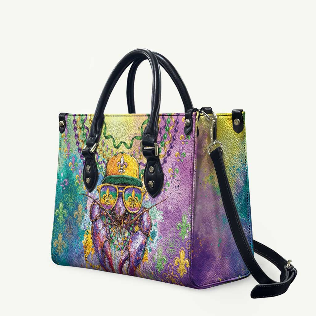Mardi Gras Crawfish Leather Bag NOLA Fat Tuesday Drip Art - Wonder Print Shop