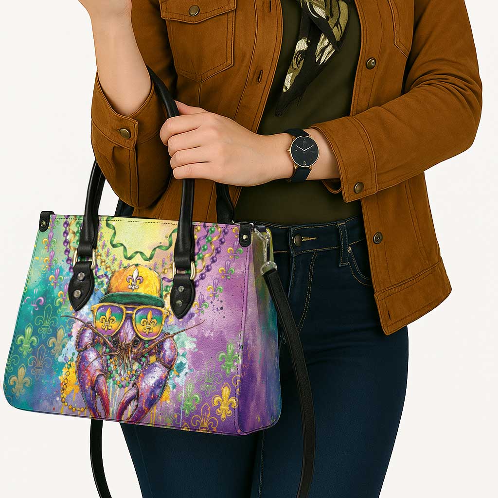 Mardi Gras Crawfish Leather Bag NOLA Fat Tuesday Drip Art - Wonder Print Shop