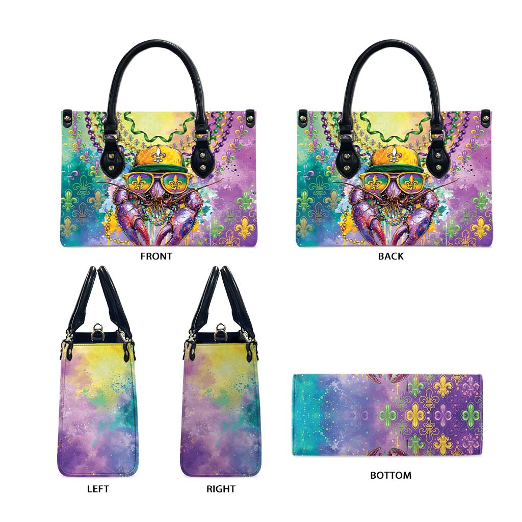 Mardi Gras Crawfish Leather Bag NOLA Fat Tuesday Drip Art - Wonder Print Shop