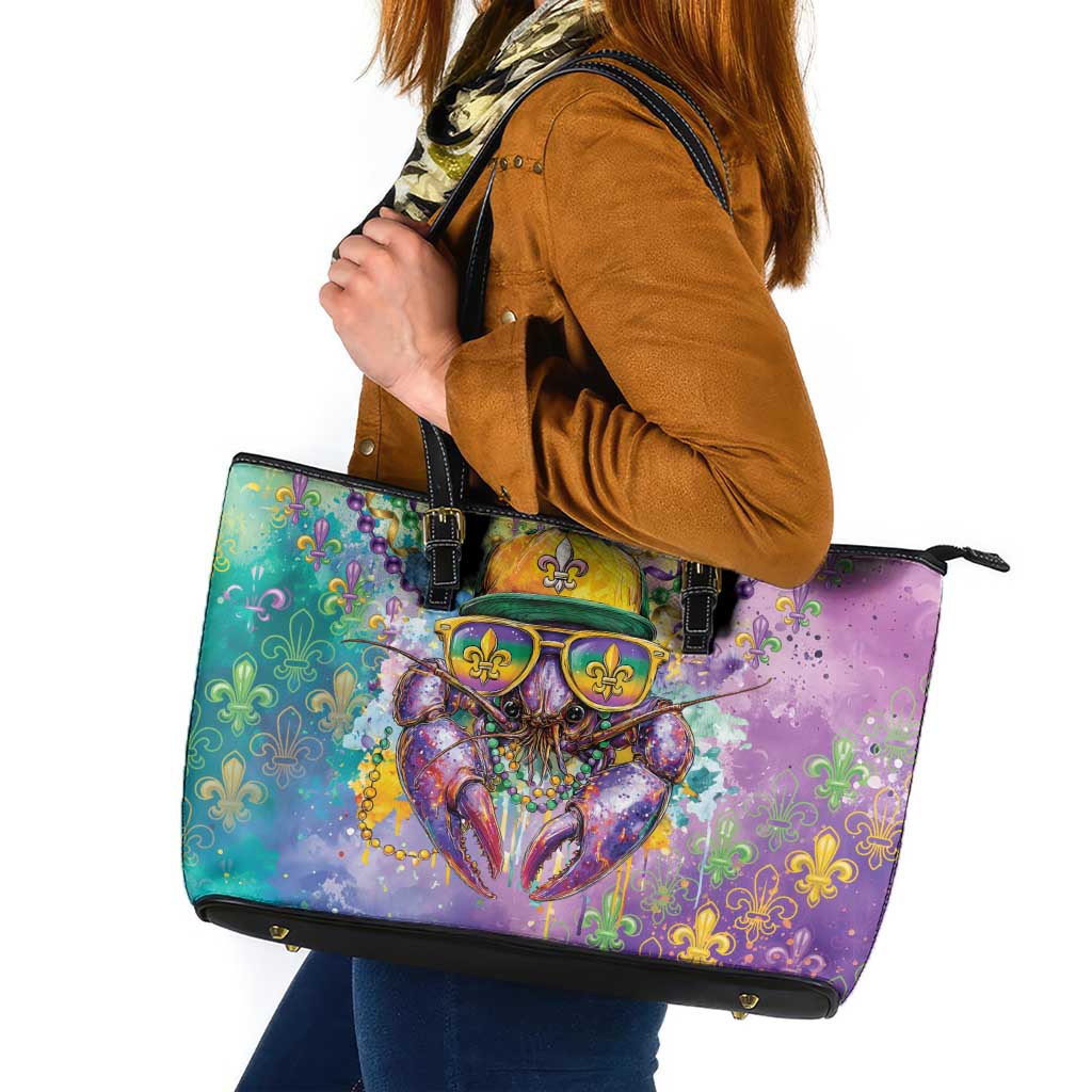 Mardi Gras Crawfish Leather Tote Bag NOLA Fat Tuesday Drip Art - Wonder Print Shop