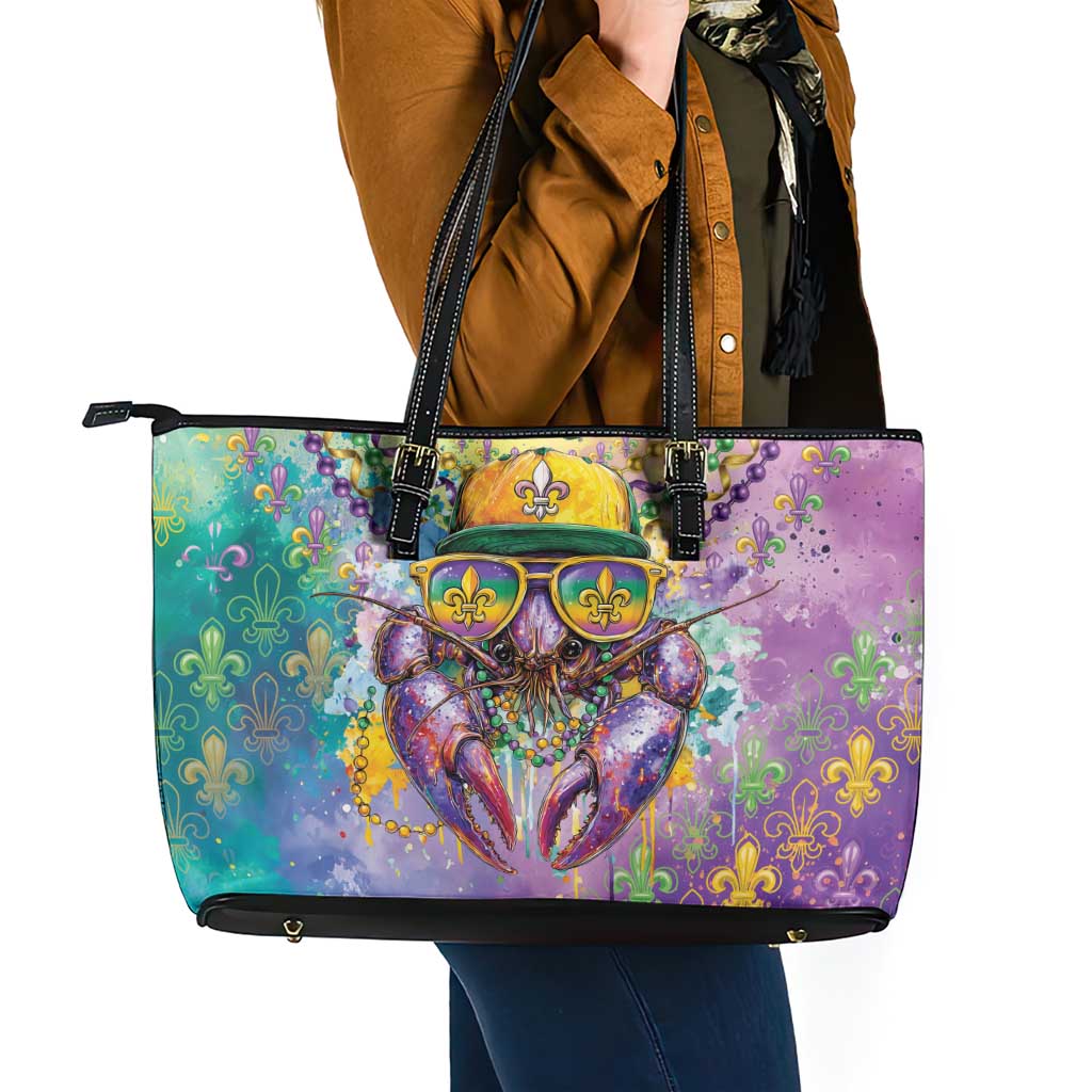 Mardi Gras Crawfish Leather Tote Bag NOLA Fat Tuesday Drip Art - Wonder Print Shop
