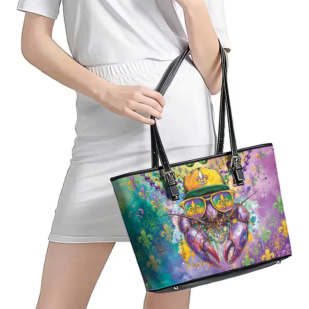Mardi Gras Crawfish Leather Tote Bag NOLA Fat Tuesday Drip Art - Wonder Print Shop